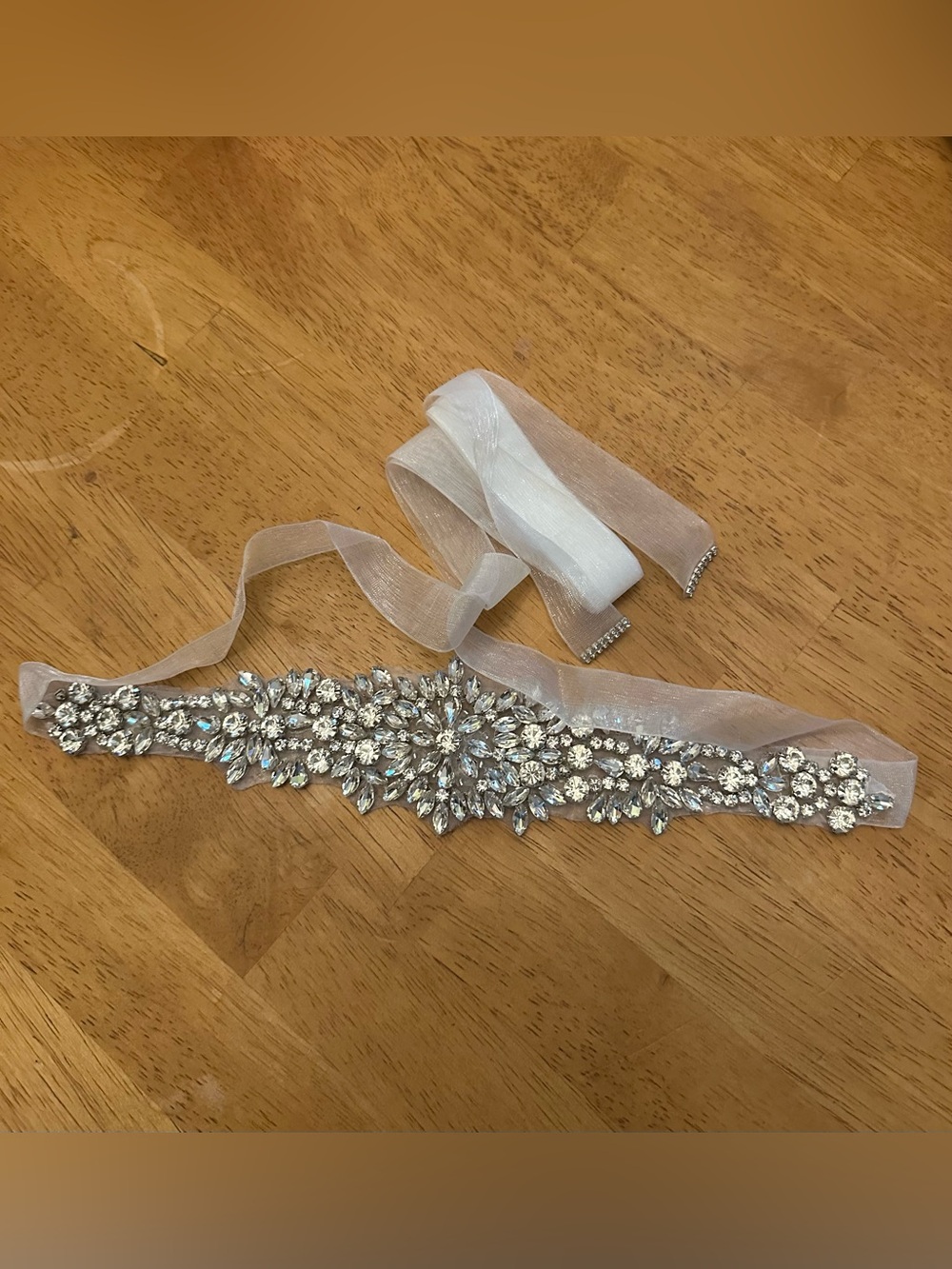 Crystal Embellished Bridal Sash Belt - White